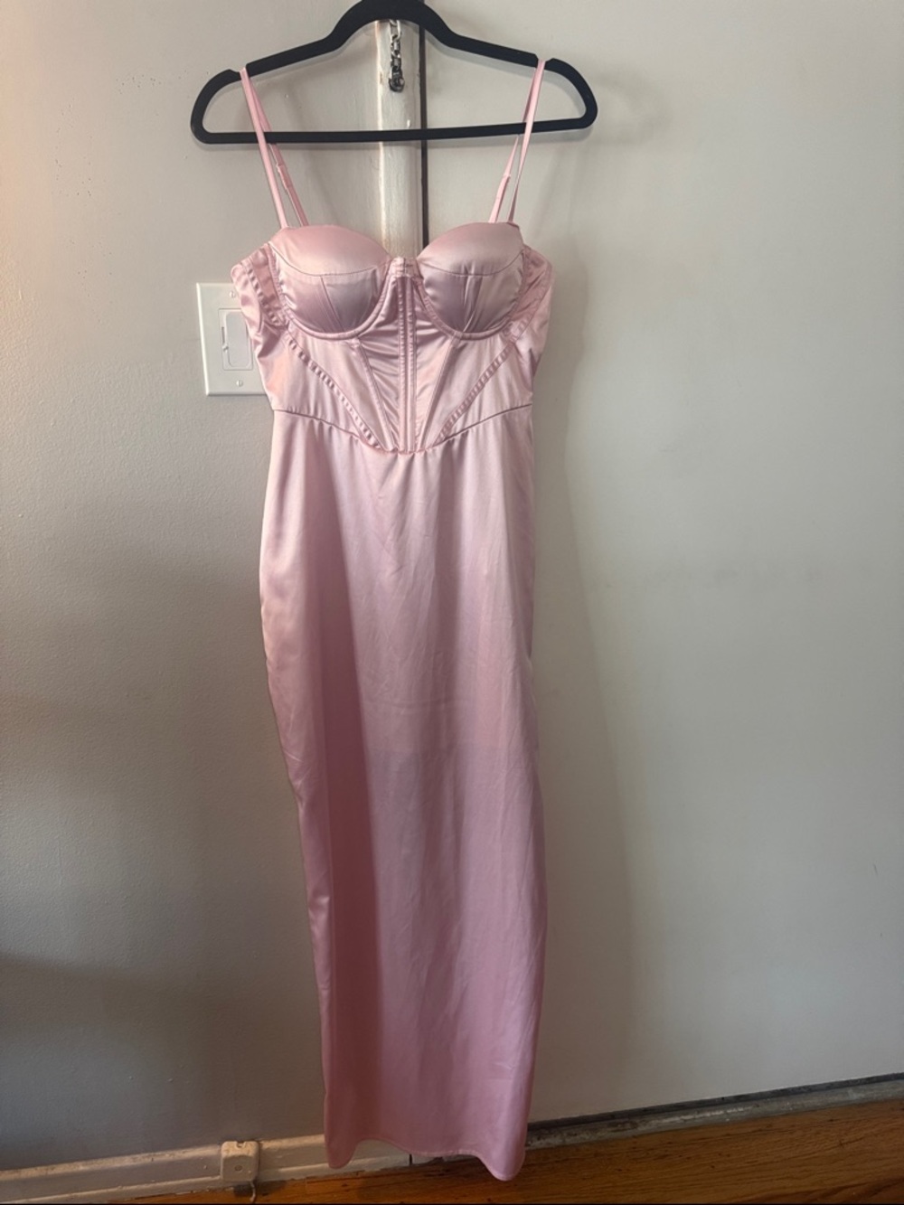 Satin Cup-Detail Slip Dress in Light Pink